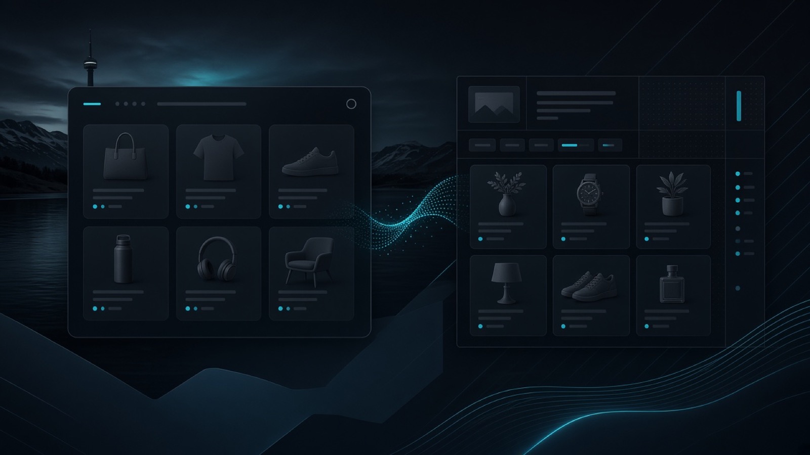 Abstract comparison of Shopify and WooCommerce ecommerce platforms