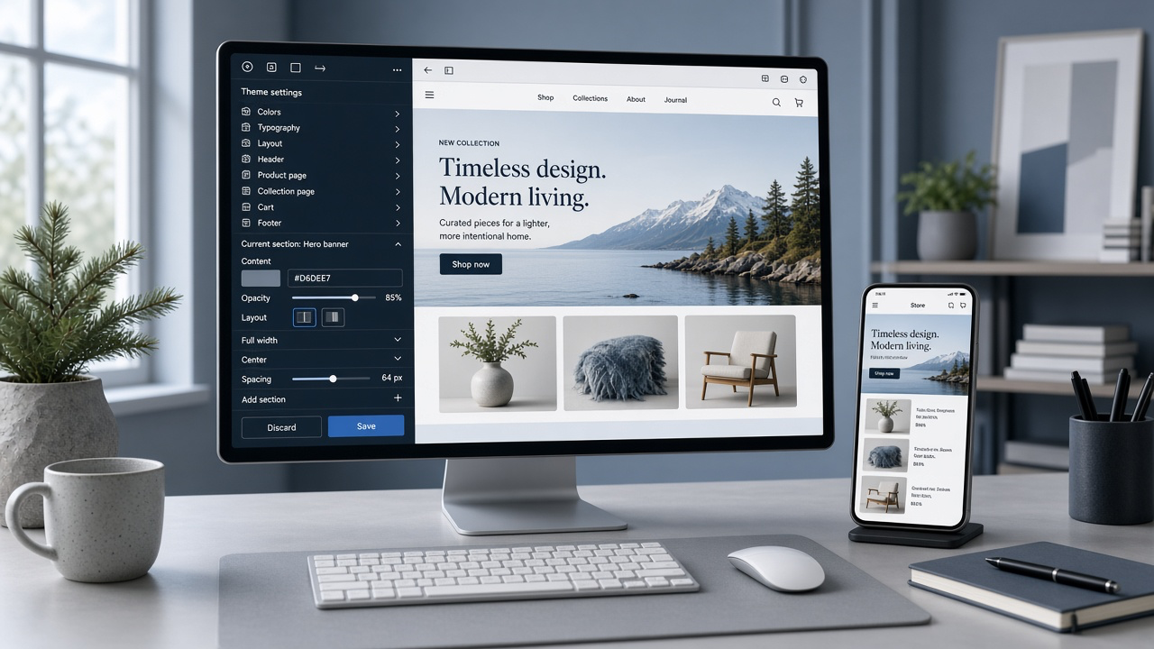 Shopify-teeman räätälöinti brändin mukaiseksi — mobiiliystävällinen verkkokauppa Suomessa.